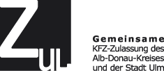 hier ist ein Logo zu sehen: Schriftzug "Gemeinsame KFZ-Zulassung des Alb-Donau-Kreises und der Stadt Ulm